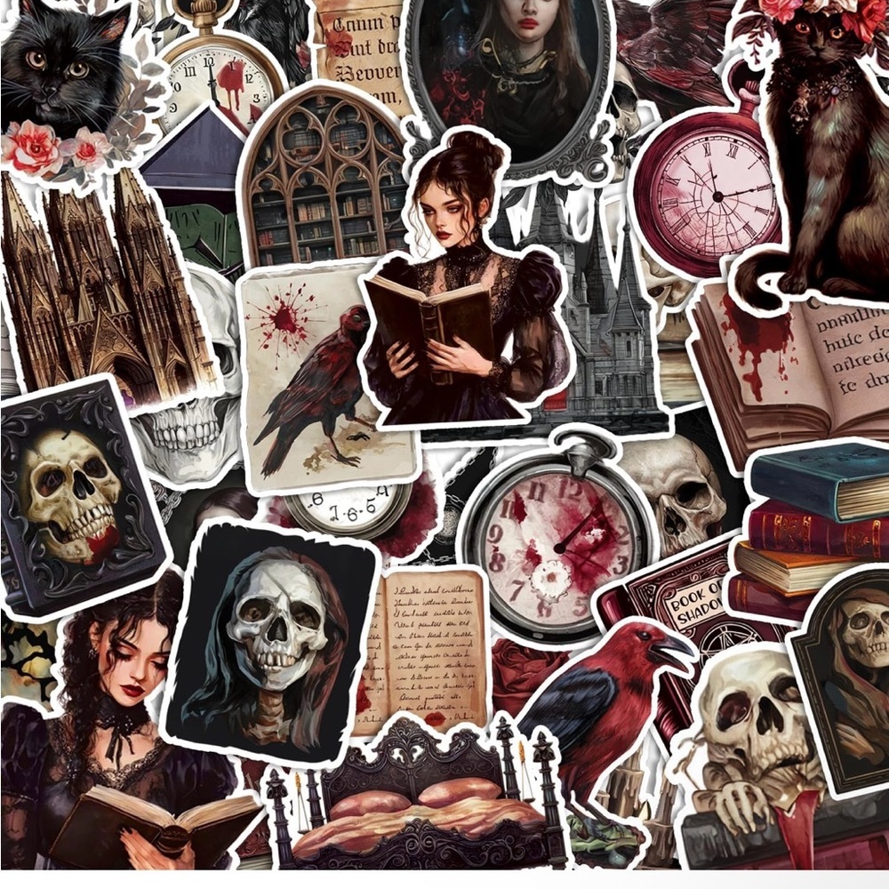 200 Gothic Sticker Set with Skulls and Ravens
